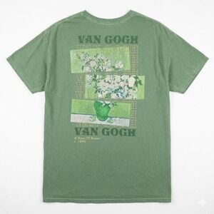 Van Gogh A Vase of Roses Graphic T-Shirt Washed Green Art Museum Tee Large